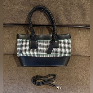 Ralph Lauren Vintage Handbag Leather And Herringbone With Strap Tag
